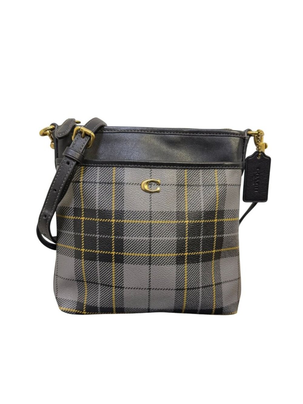 Coach Crossbody Bag Gray/Black Plaid Gold Hardware